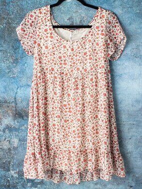 Others Follow Women's Size S Floral Babydoll Dress Pink Cream Ruffle Hem Cottage